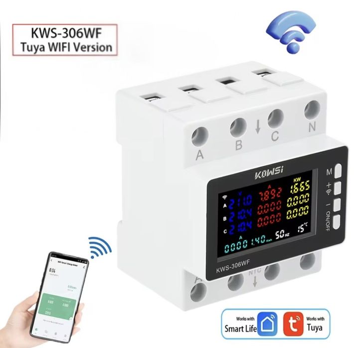 Tuya Wi-Fi трифазний автоматичний вимикач 80 A з енерго-лічильником дл