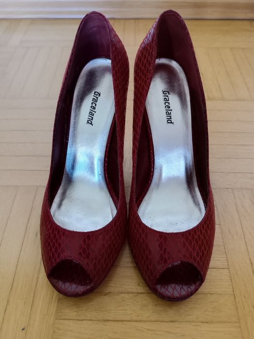 Bordowe szpilki r. 37 peep toe, odkryte palce