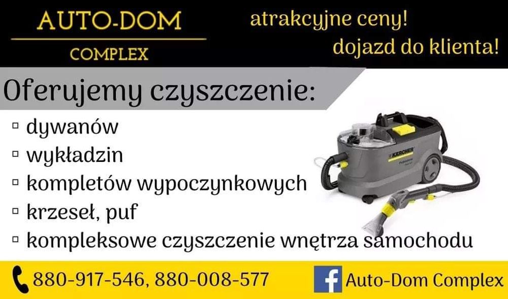 Pranie czyszczenie tapicerki meblowej, samochodowej , dywanów,