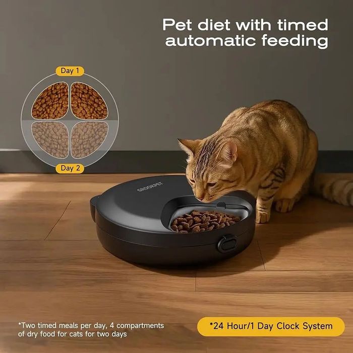 Годівниця автоматична Grookpet для котів і собак 4 порції на день з таймером та охолоджувальним пакетом