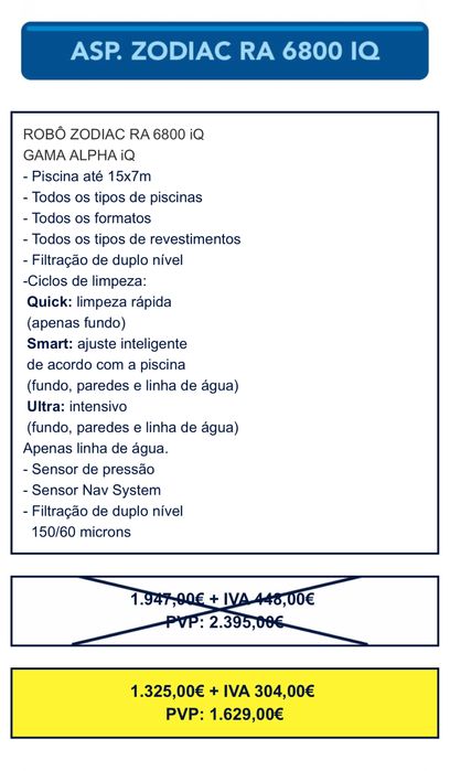 Dia do pai! Robô Aspirador ZODIAC RA 6800 IQ