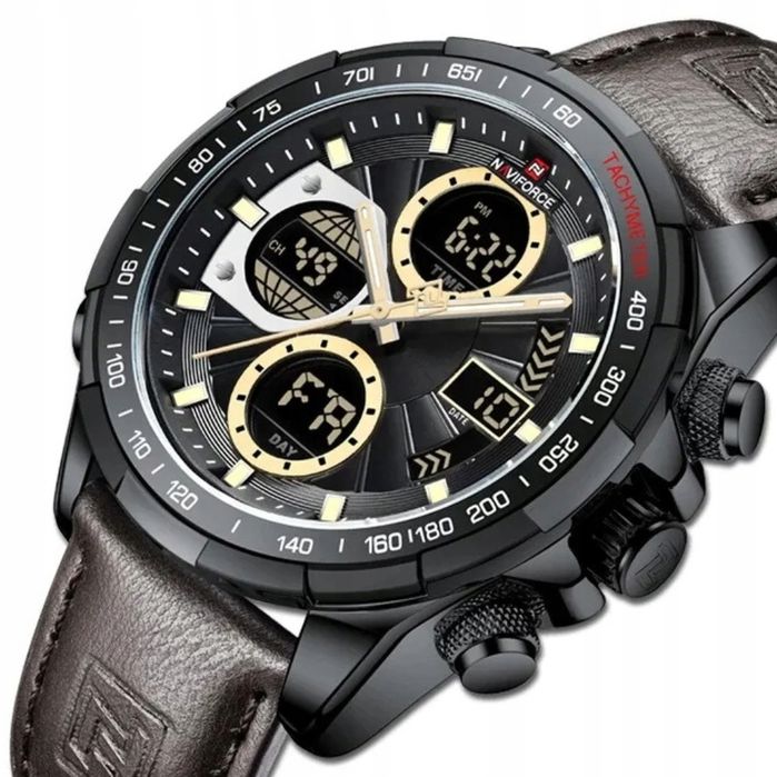 Zegarek Męski Tachometr Stoper Datownik Alarm