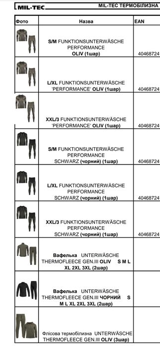 Термобілизна чоловіка Mil-Tek Германия  термобелье мужское тактическое
