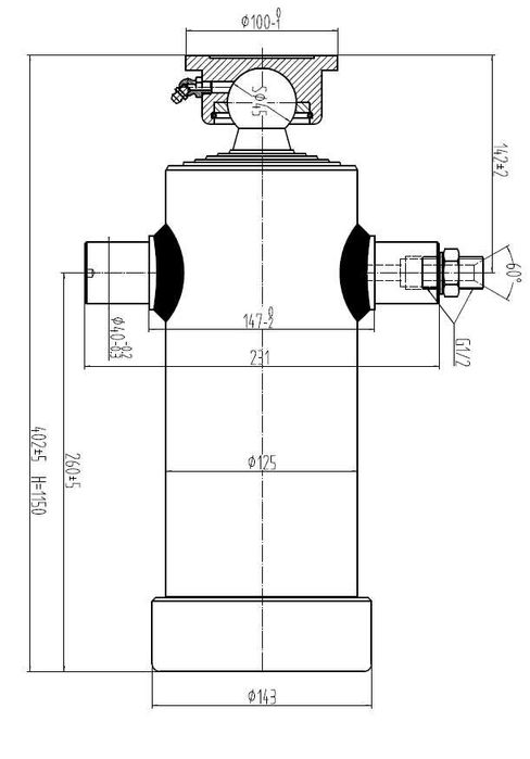 Siłownik hydrauliczny z kołyską wysuw 1150 mm BARDZO NISKI do 7 ton