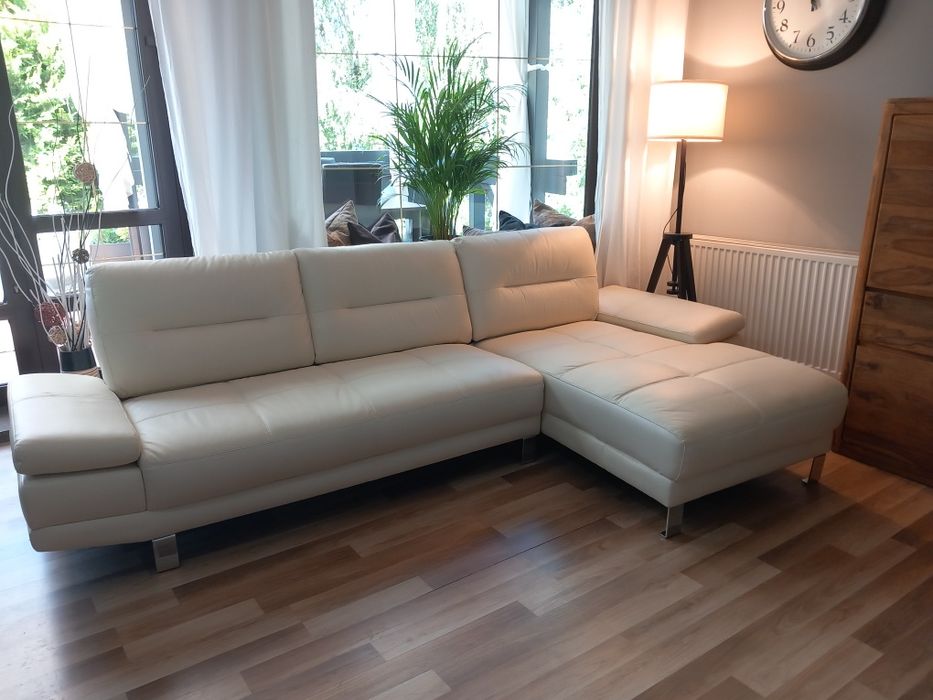 Nowa skórzana naturalna sofa z leżanką Ecru/ beż z Hoffner Niemcy