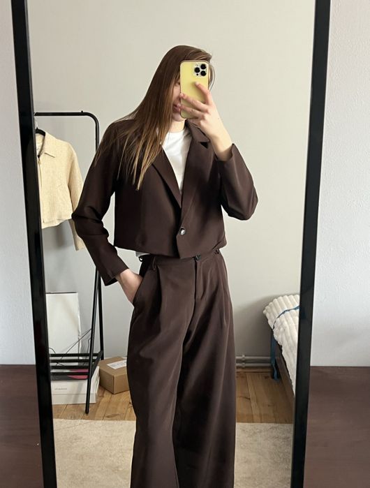 Костюм шоколадний діловий офісний піджак та брюки