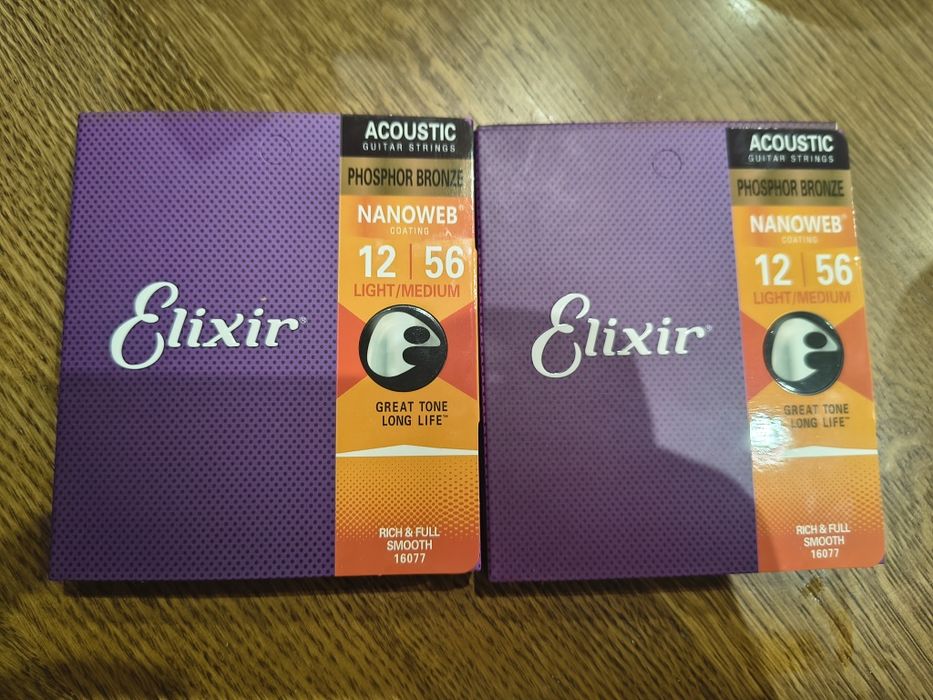 Struny do gitary akustycznej Elixir Phosphor Bronze 12–56 – 2 komplety