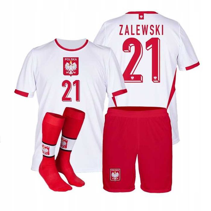 Strój / komplet piłkarski ZALEWSKI POLSKA + getry rozm. 164