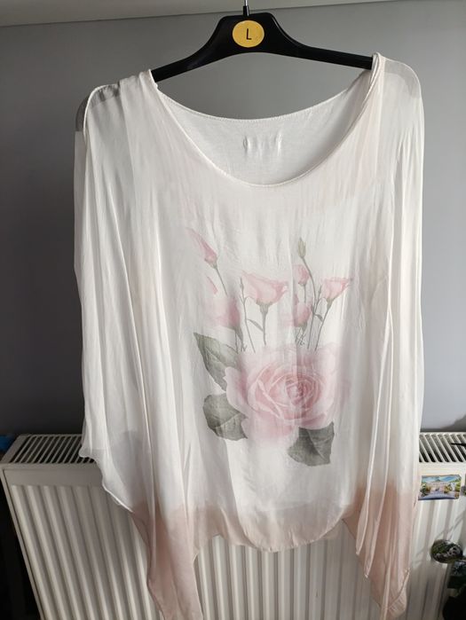 Bluzka elegancka z różą tiul mgiełka italy plus size