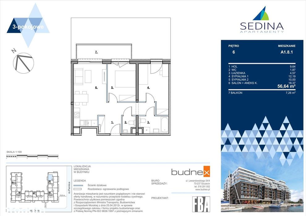 Sedina | apartament 3-pok. | A1.8.1 - Widok 2