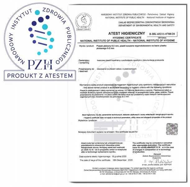 Piasek do piaskownicy z atestem BEZPIECZNY 25 kg dom, szkoła, żłobek