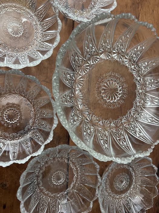 Conjunto Sobremesa Vintage Vidro Lapidado / Cristal (6 Peças)