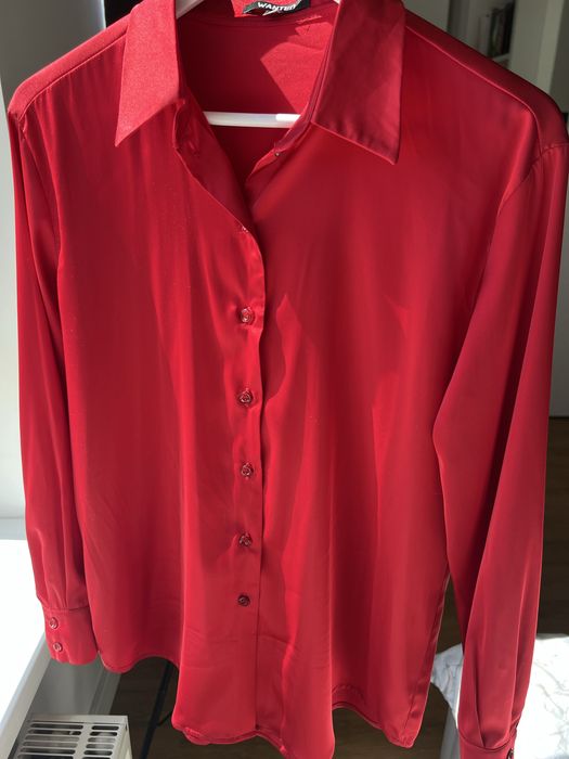 Червона атласна сорочка. Оверсайз. Розмір S