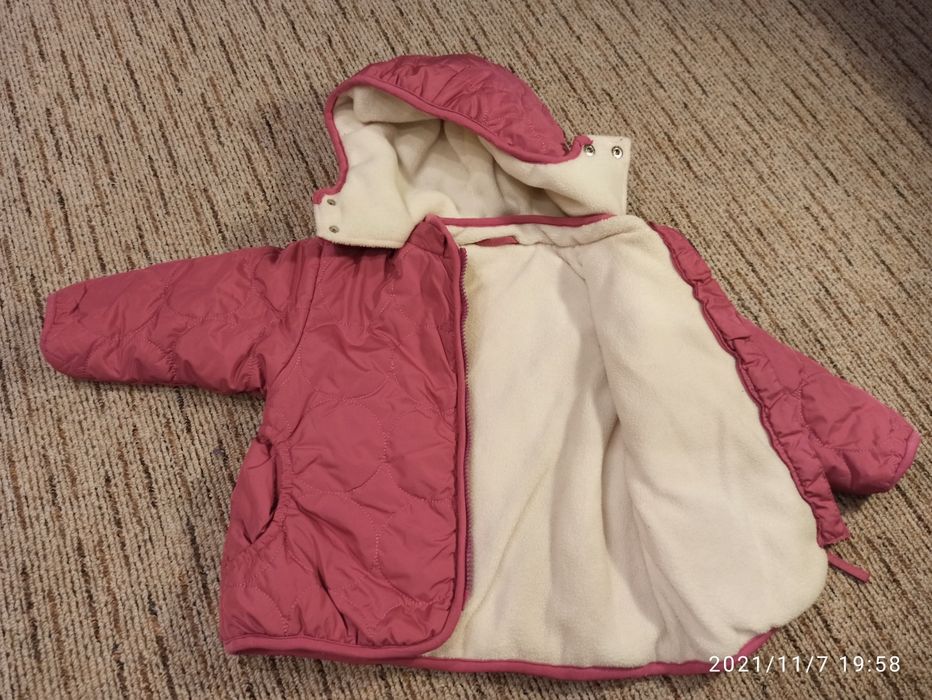 Jesienna wiosenna ciepła różowa kurtka 86/92, dziewczynka, bdb
