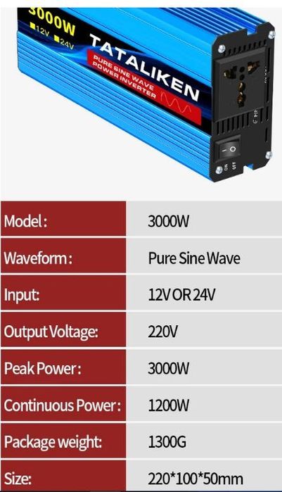 Інвертор 12-220v Tataliken  3000w чистий синус. В наявності