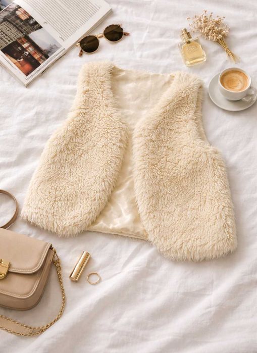 Kamizelka futrzana ecru | teddy | fluffy | cozy | kremowa | aesthetic