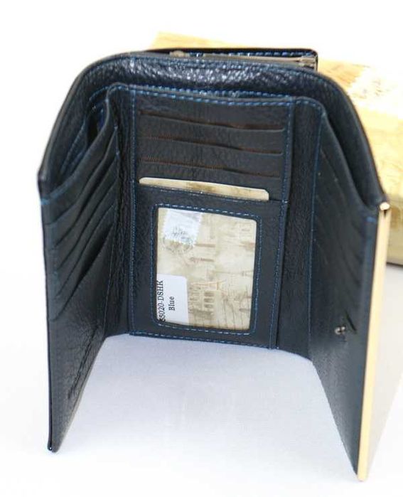 Portfel damski premium granatowy lakierowany skóra naturalna w etui