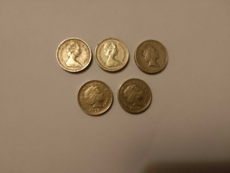 монеты Англии 1 фунт, 5 разных