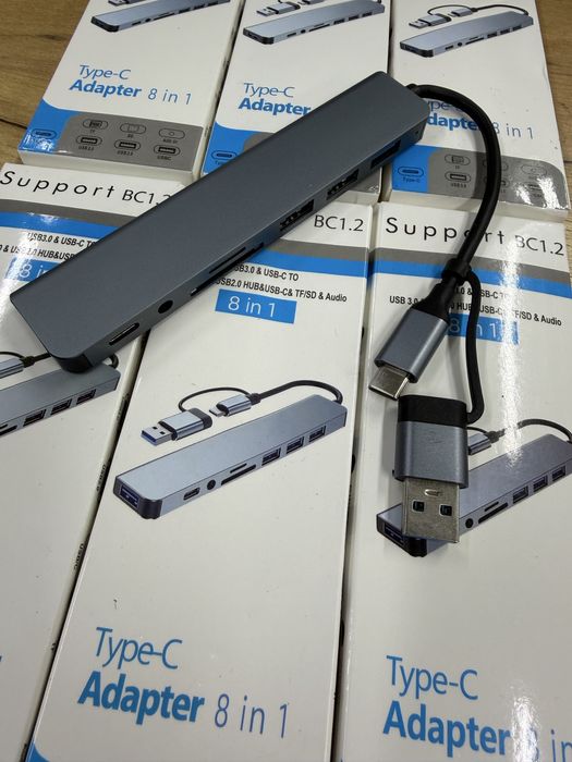 Адаптер 8 in 1 USB-C хаб hub багатофункціональний