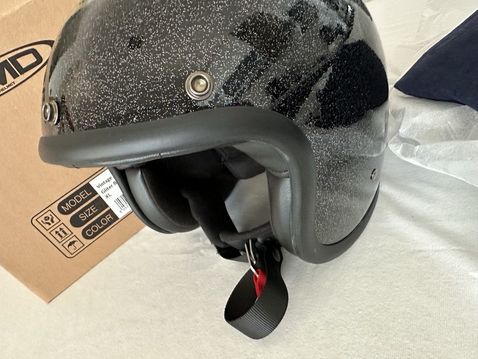 Capacete Aberto DMD Retro Vintage Glitter Black XL NOVO