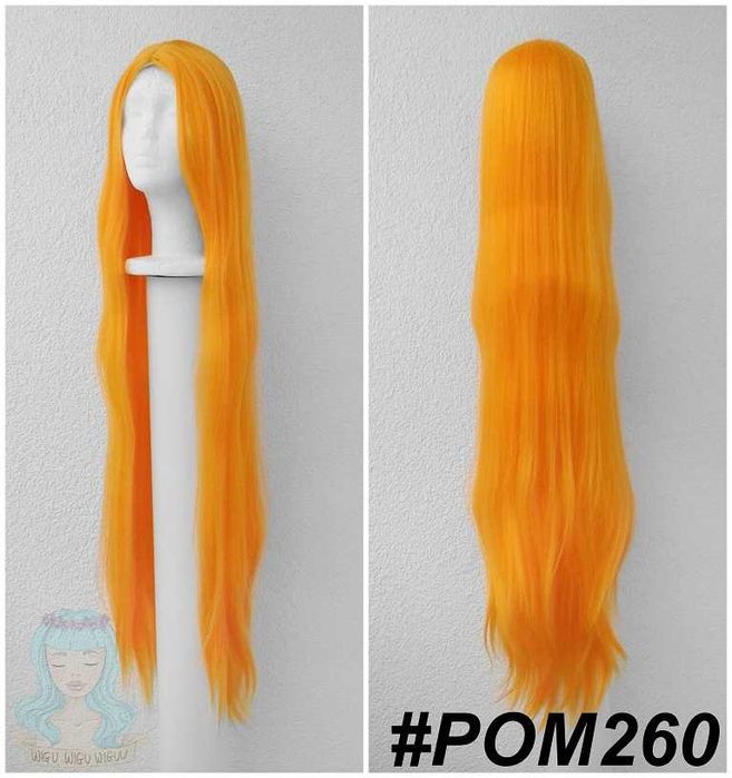 Pomarańczowa jaskrawa długa 100cm peruka bez grzywki cosplay wig