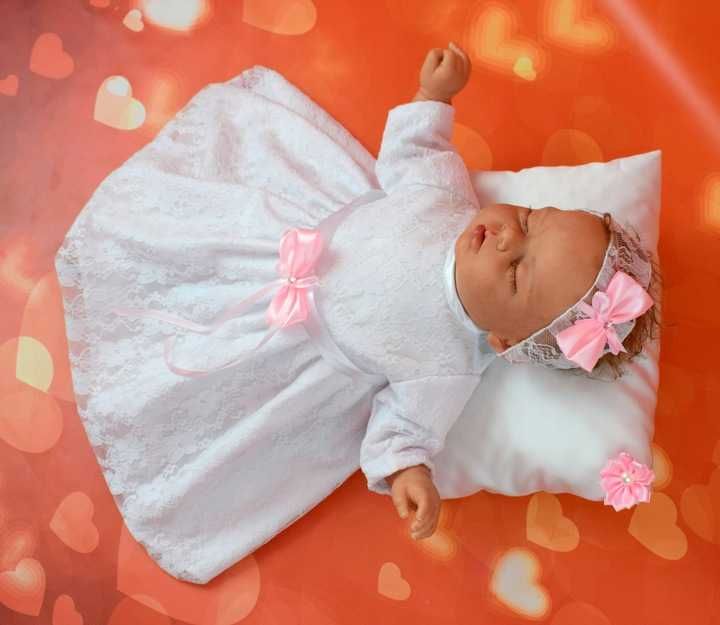 ZOSIA Koronkowa Sukienka i Opaska do CHRZTU