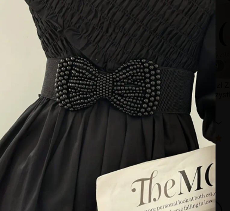 Piękny ozdobny czarny pasek kokardka z koralików elastyczny