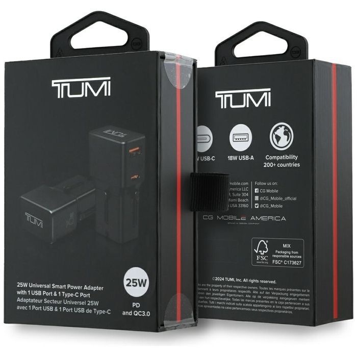 Ładowarka sieciowa TUMI Travel Adapter   25W USB-C / USB-A czarny