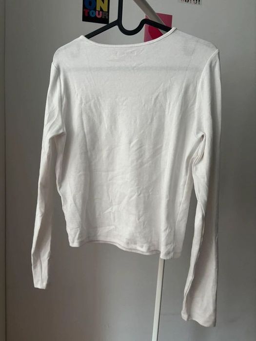 Biały lonsleeve Cropp bluzka z długim rękawem obcisła bawełna