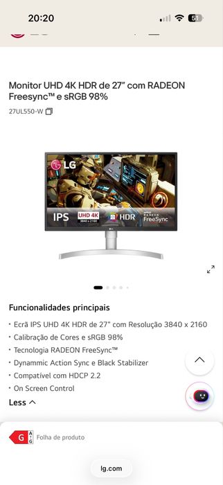 Monitor LG 27UL550-W 27 4K IPS