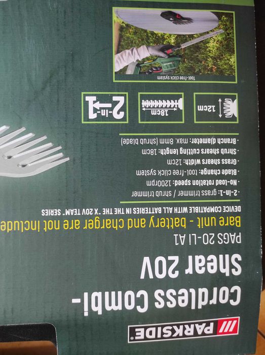 Акумуляторні ножиці для трави та кущів PARKSIDE 2 в 1 PAGS 20-Li A1