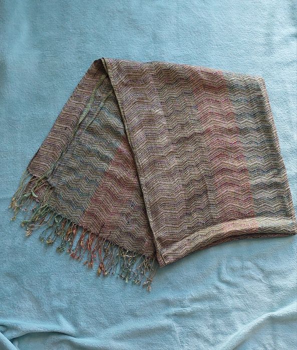 Szal, paszmina rudozielony z nitką srebrną