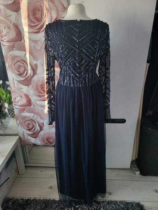 Granatowa sukienka balowa, zdobiona L - XL