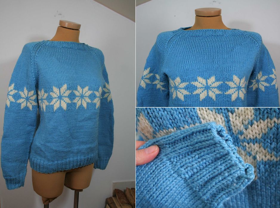 Wełniany Skandynawski niebiesko-biały sweter S/M