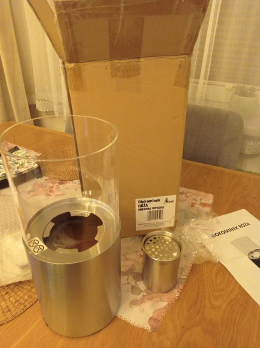 Biokominek Wolnostojący Stal Nierdzewna Róża Wysoka Srebrna 16x32x16 c