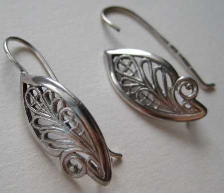 Сережки срібні в етностилі листочок 925 з зіркою ссср кульчики листик