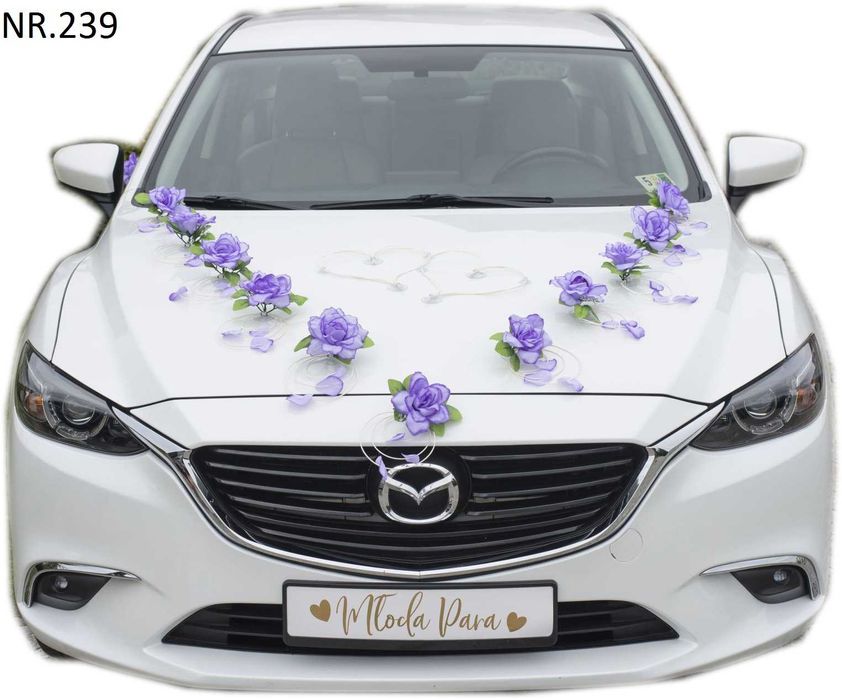 FIOLETOWA Dekoracja ślubna na samochód Stroik ozdoba na auto ślub 239