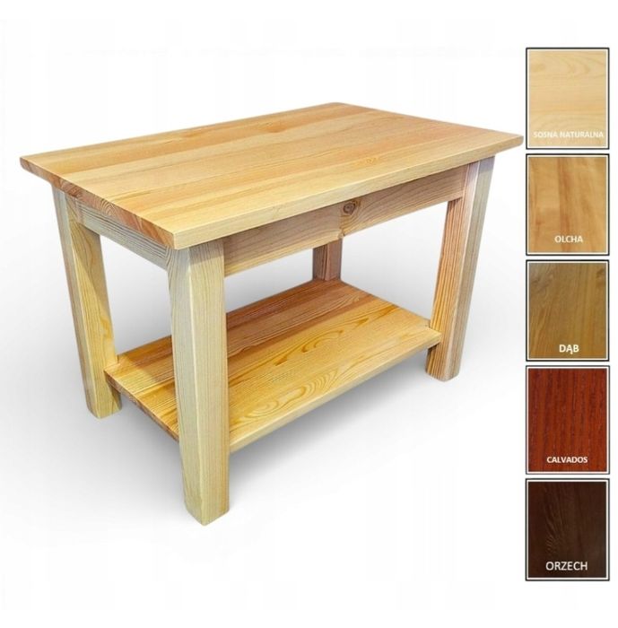 Stolik kawowy drewniany sosna solidny z półką kolor do wyboru 90x60