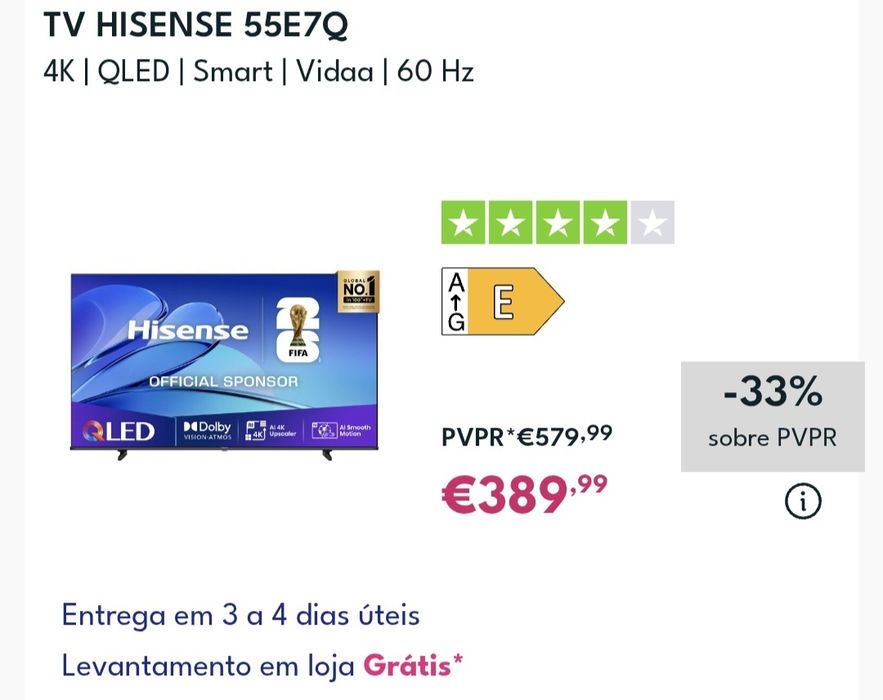 Oportunidade Vendo TV NOVA Hisense QLED 55e7q