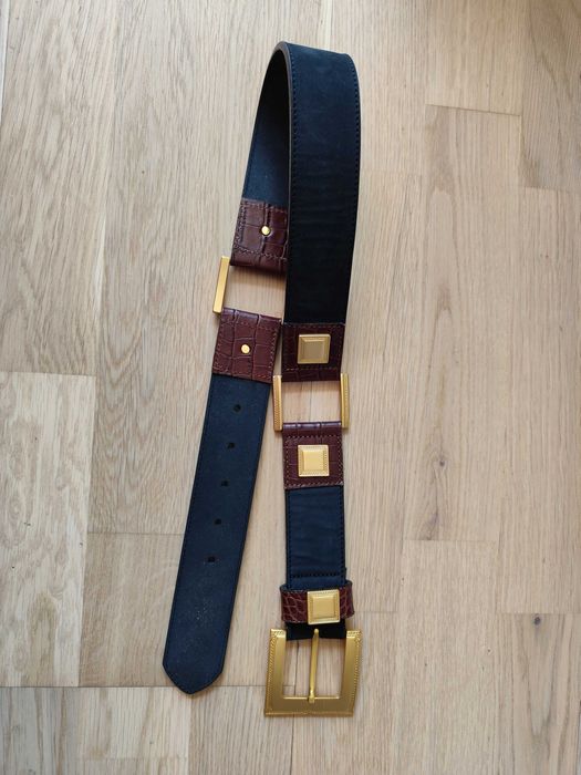 Piękny unikatowy pasek czarno brązowy w stylu vintage