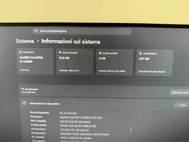 Acer PC Nitro N50-656, RTX 4060, i5 14400F, 16GB DDR5, 500GB SSD m2,
