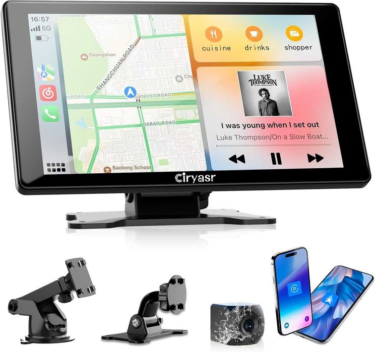 Ekran CarPlay do samochodu, 7-calowy przenośny samochodowy system stereo HD z ekranem dotykowym i kamerą cofania,