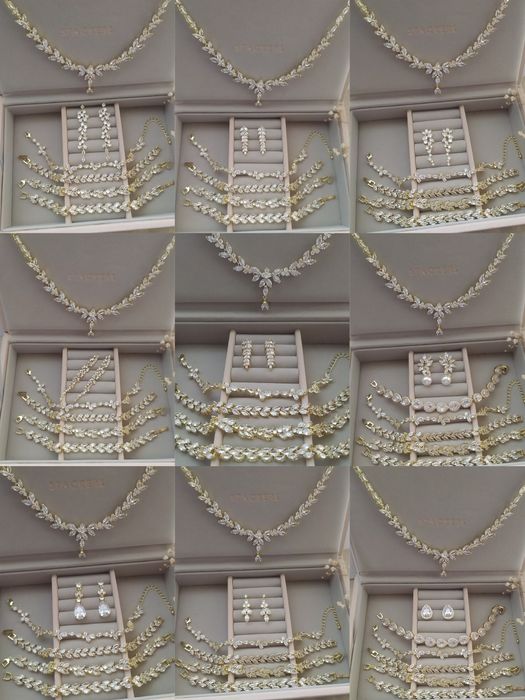 Naszyjnik kolczyki bransoletka złote ślubne z kryształkami