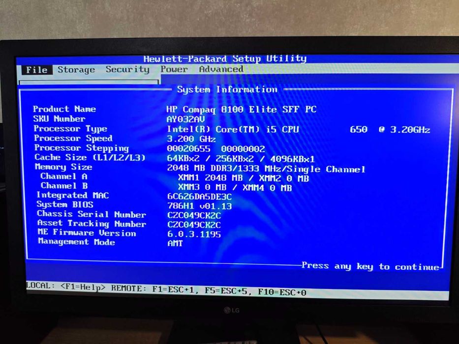 Старенький ПК HP Compaq Elite 8100 SFF (i5-650, DDR3- 2 ГБ, без Ж/д)