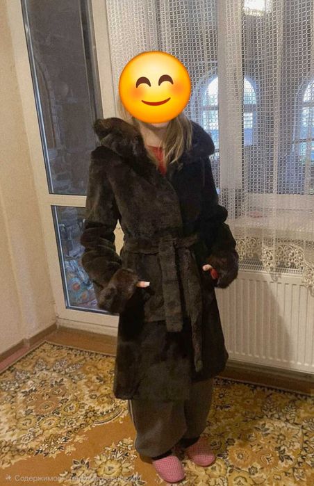 Шуба натуральна стрижений бобер та норка коричнева р.XS