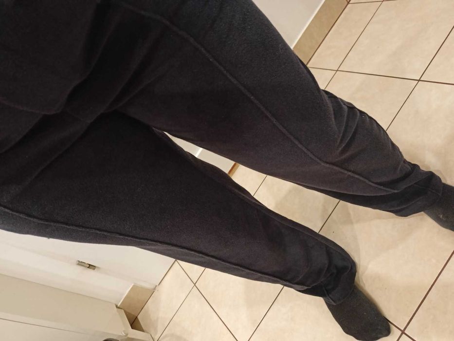 granatowe spodnie dresowe dresy wide leg h&m 38 M