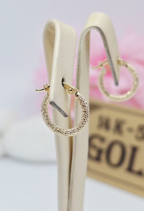 Złote kolczyki koła satynowane próba 585 14k