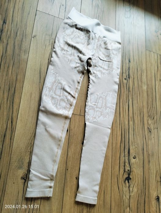 legginsy modelujące sylwetkę wysoki stan M L 38 40 beżowe panterka wąż