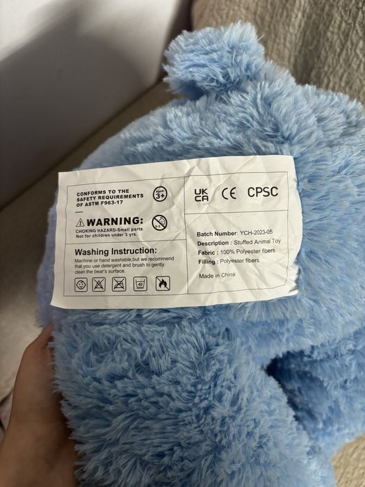 MorisMos Urso de peluche gigante 100 cm azul