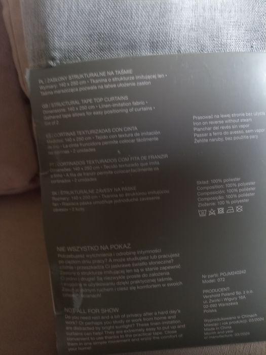2 szare strukturalne zasłony SMUKEE 140/250cm komplet 2 zasłon na taśmie z tunelem materiał jak len styl boho